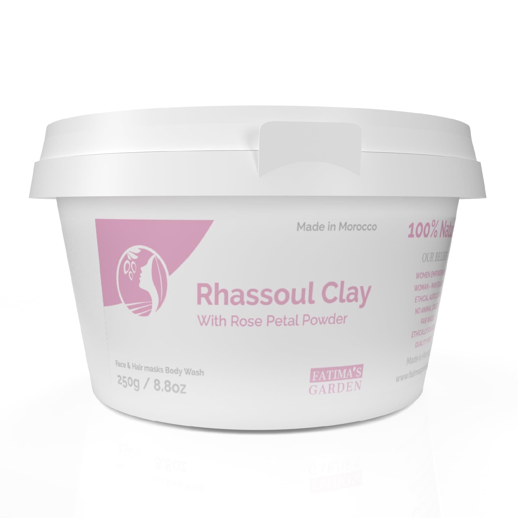 Fatima's Garden Ghassoul Powder with Rose Petals - Rhassoul Face and Hair Mask - 8.8oz/250g