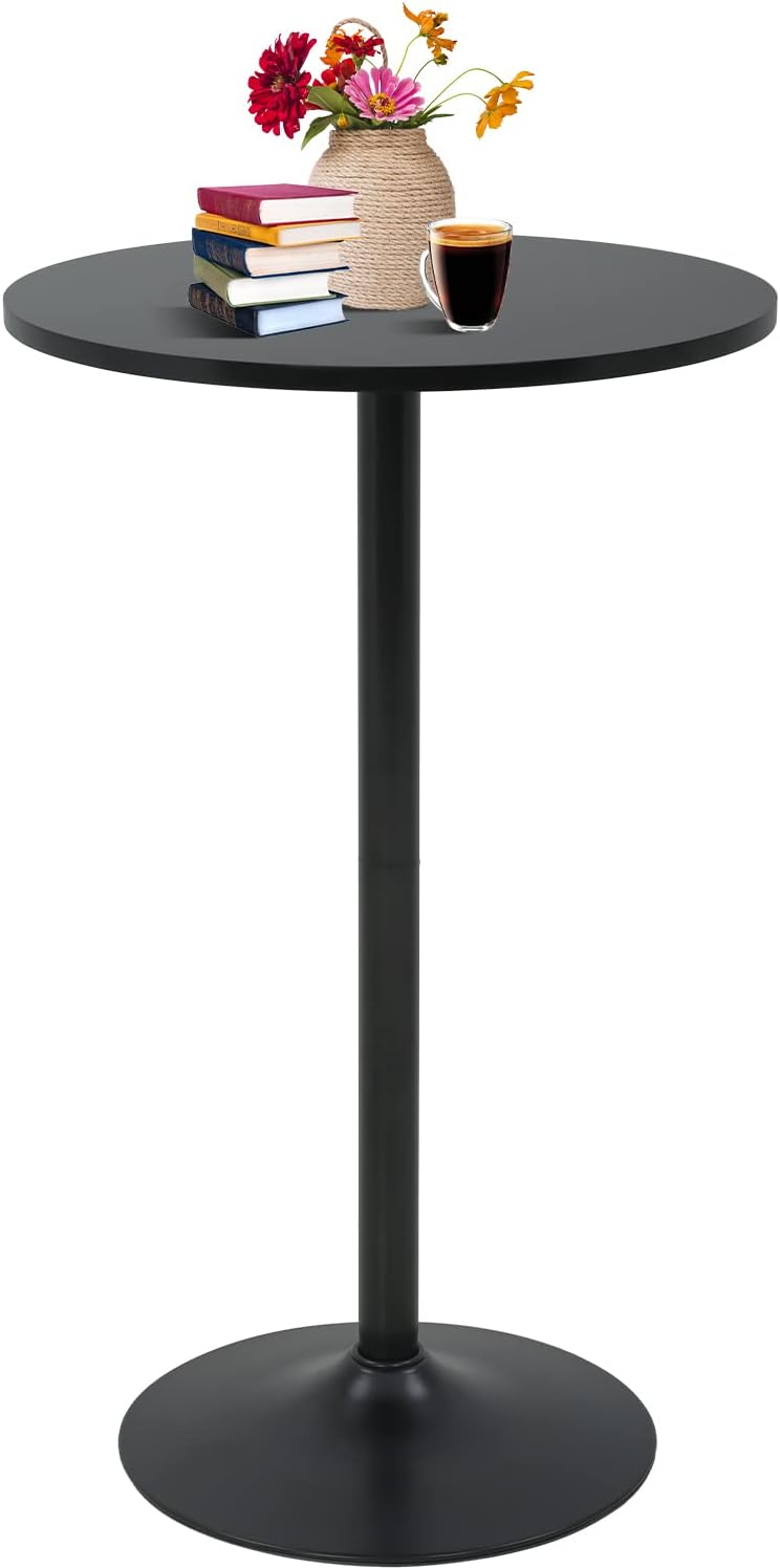Modern Bar Table, Round Pub Tables High Top Bar Tables with Solid Top & Sturdy Metal Base, Cocktail Table for Bistro, Home, Kitchen or Dining Room Black