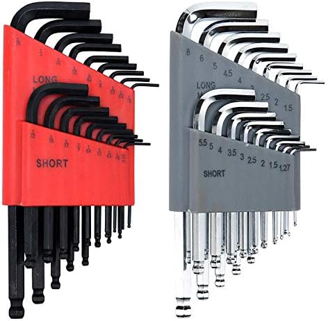 Owl Tools Set of 36 of Allen Wrenches - Metric (mm) & SAE (inch) Hex Keys - L Shaped Ball End in Long and Short Arm - Metric Sizes 1.27mm - 8mm & SAE Sizes 0.05" - 5/16"