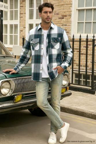 Image of Cromoncent Mens Boys Thick Flannel Shirt Long Sleeve Shirt Jacket Casual Button Down Multi Pockets Shacket