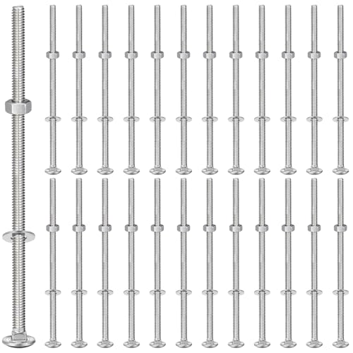 Image of Zonon 25 Sets 1 /4-20 x 6 Stainless Steel Carriage Bolts and Nuts Kit Round Head Square Neck Carriage Bolts Screws and Hex Nuts and Flat Washers, Stainless 18-8 Full Thread Coverage (Silver)