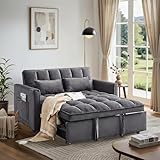 Trygoal Convertible Sofa Bed, Pull Out Couch with Side Pockets, 3 in 1 Velvet Fabric Loveseat Sleeper Sofa Bed, Pull Out Couch with Adjustable Backrest for Living Room, Bedroom, Apartment, Deep Gray