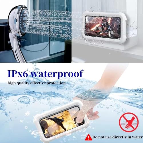 Image of Shower Phone Holder | Waterproof Bathroom Mobile Phone Holder | Anti-Fog Case for Shower | Wall Mountable | 6.8 Inch Support Touch Screen Parent (Pearl White)