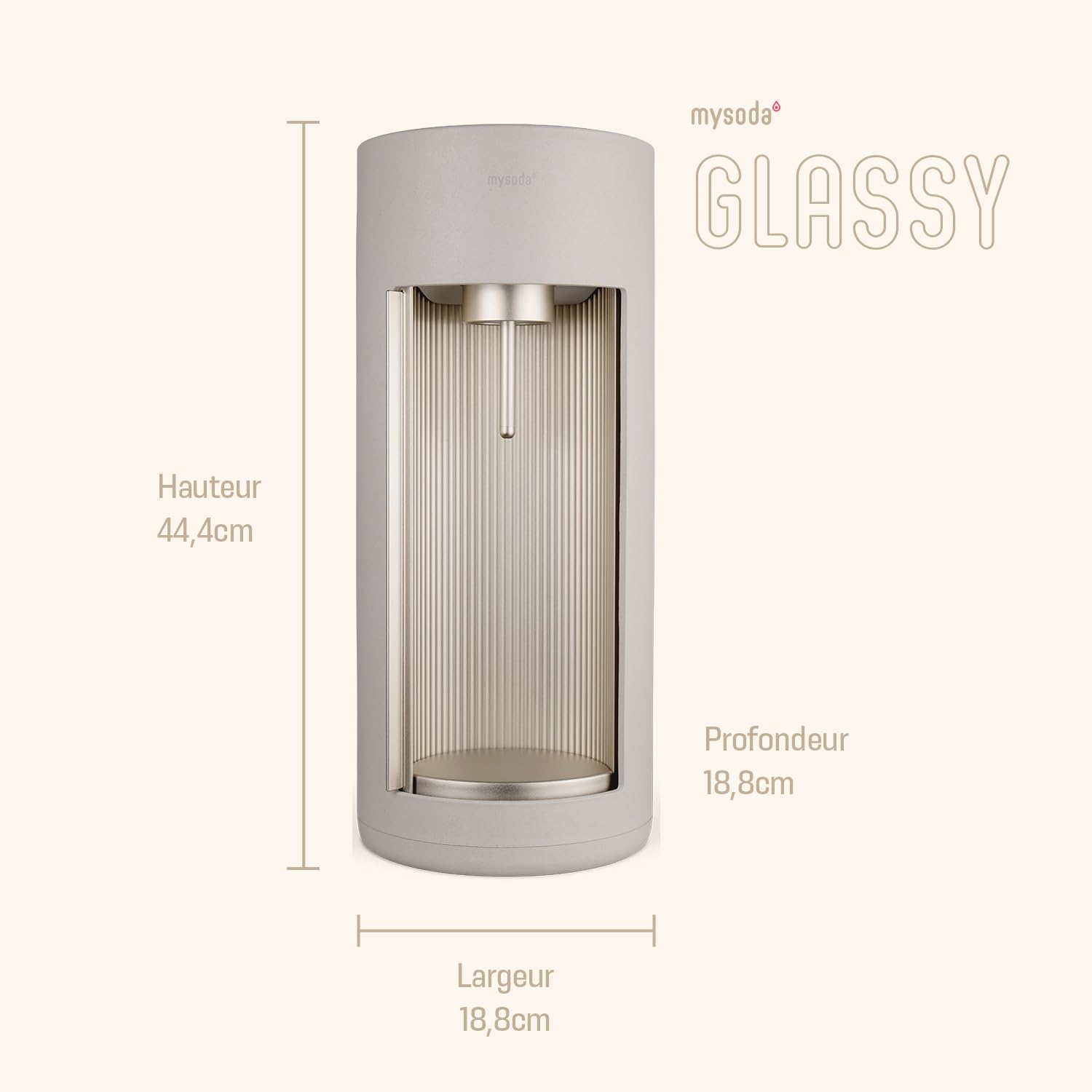 Mysoda Glassy - Machine à eau pétillante avec 1 bouteille en verre en un cylindre de CO2 – Clay