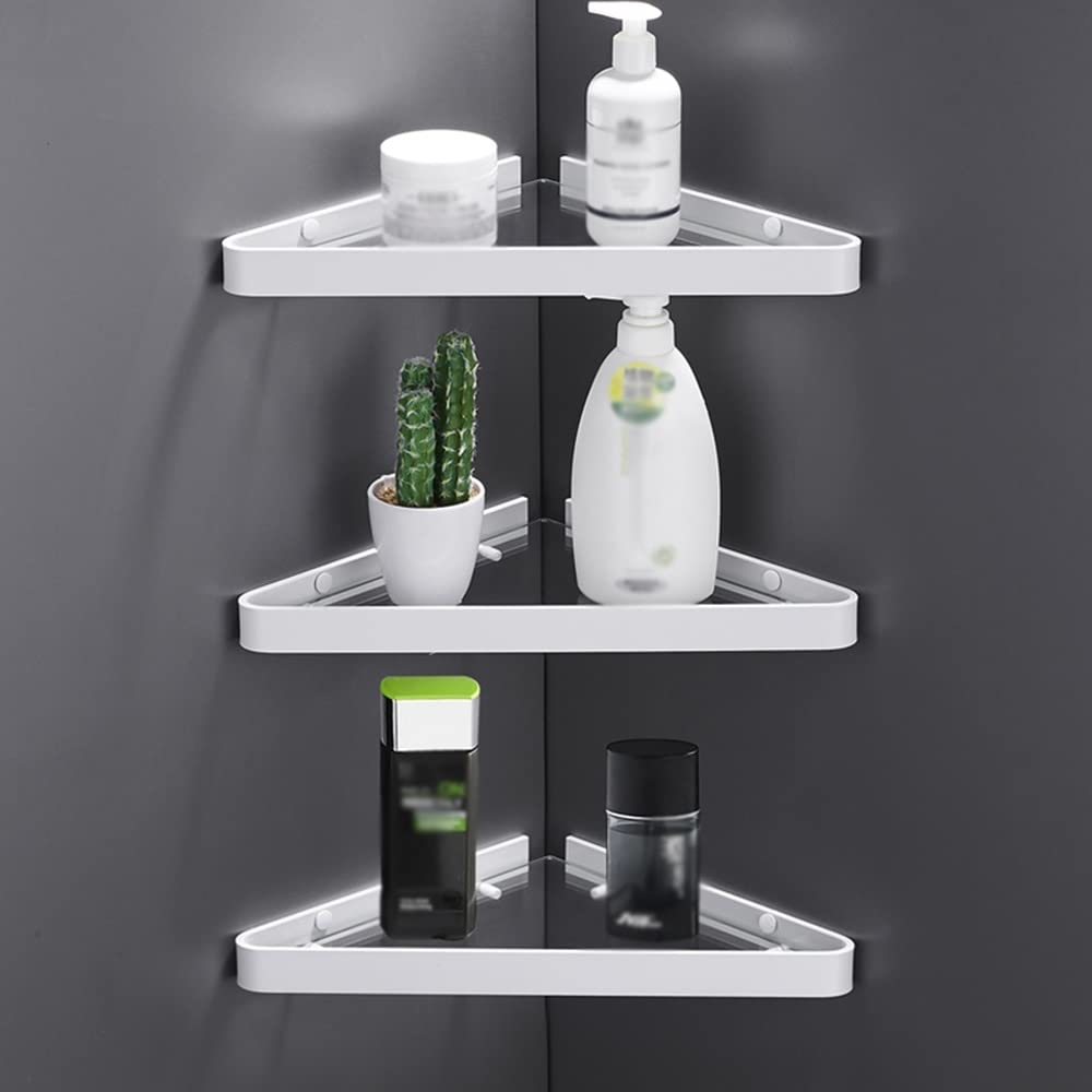 BAHELS Corner Shower Caddy Nordic Bathroom Glass Corner Shelf White Bathroom Shelf Tripod Shower Caddy Shelf Organizer Shower