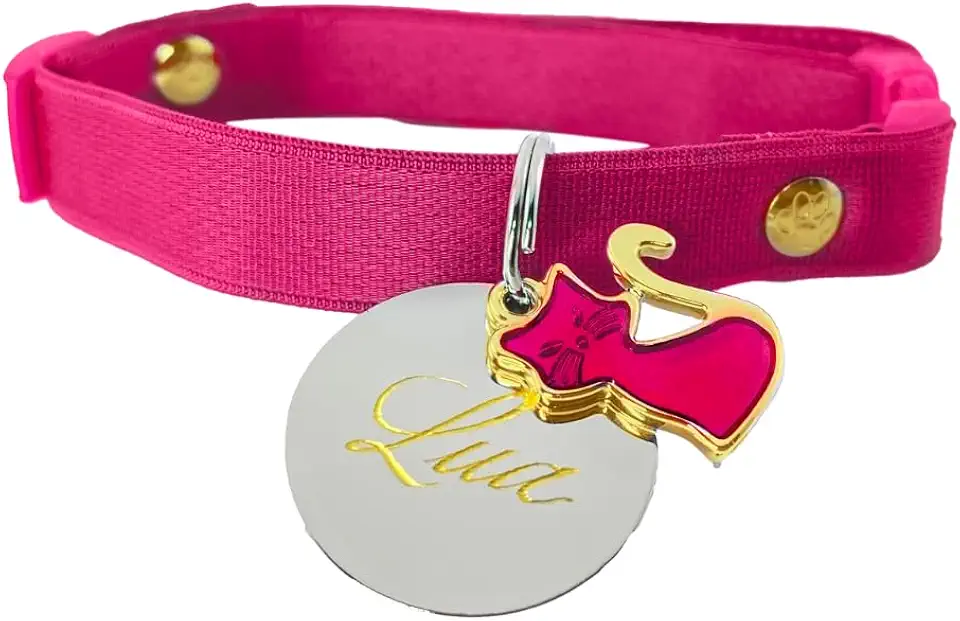 Coleira com Regulagem para Gatos e Plaquinha de Identificação nome e telefone PETS (Adultos (16 cm a 29 cm))