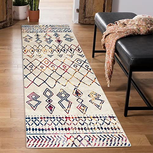 Carvapet Alfombras de Pasillo 60x210cm Alfombra Corredor Antideslizante Larga Alfombras de área Lavable Suave Microfibra Geométrico Alfombra Comedor Pasillo(Multicolor)