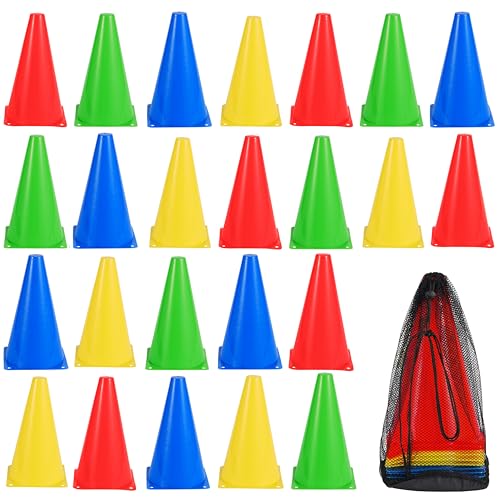 Bramble 24er-Pack 18 cm kleine Verkehrskegel | Rot, Blau, Grün, Gelb | Ideal für Partys, Training und Sport