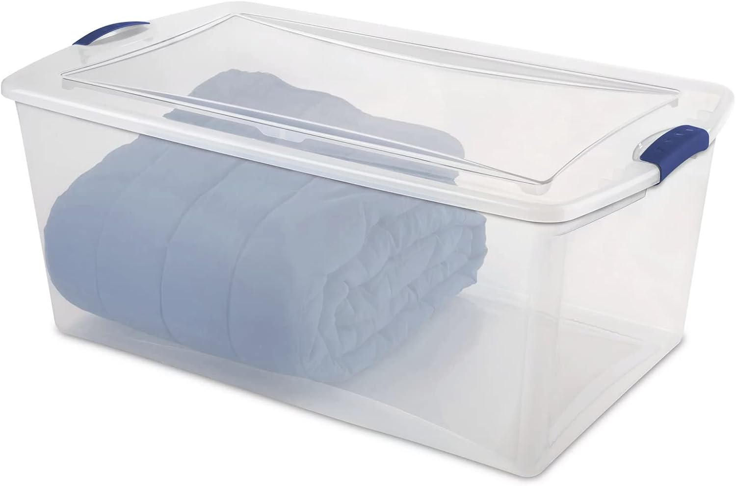 4 Pack Latch Box Plastic 105 Qt, Clear Plastic Storage Bins with Lid, White & Blue
