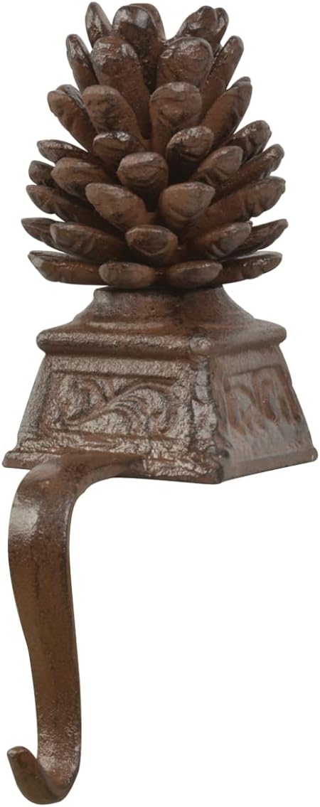 Esschert Design USA XM81 Cast Iron Pinecone Christmas Stocking Hanger, Brown, 7.75" H