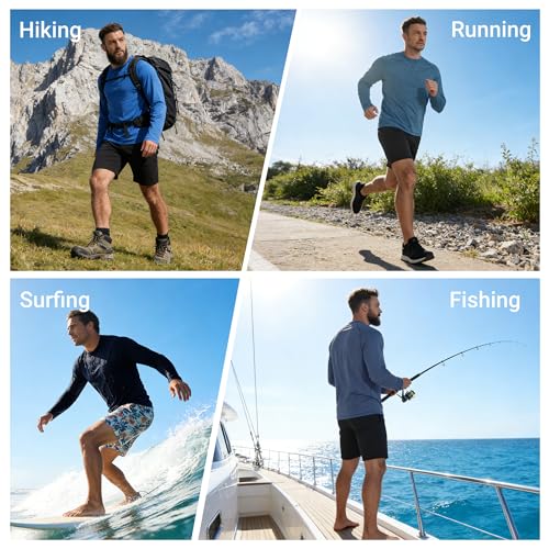 Image of Mens Swim Shirts UPF 50+ Sun Shirts Rash Guard Quick-Dry Fishing T-Shirts