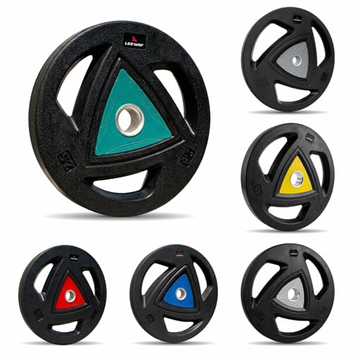 Image of LEEWAY Rubber Weight Plates 120kg Set | 31mm Hole | Tri Grip Gym Plates for Home Gym Strength Training | Barbell & Dumbbell Compatible | Floor Protection Low Noise Plates (2.5X2+5X2+7.5X2+10X2+15X2+20X2)