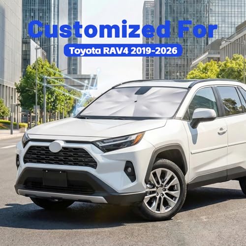 Image of Windshield Sun Shade for Toyota RAV4 2019-2026, Umbrella Car Shades with 360Rotating Shaft, Foldable Front Window Sunshade for UV & Heat Protection