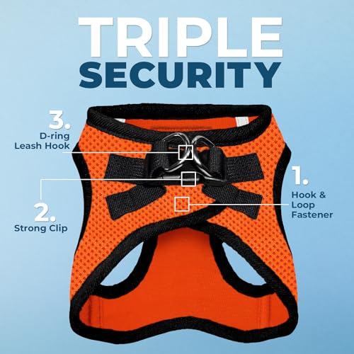 Image of Voyager Step-in Air All Weather Mesh Harness and Reflective 5 ft Dog Leash with Neoprene Handle for Small, Medium and Large Breed Puppies by Best Pet Supplies - Orange Base, XL