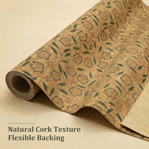 Image of SorenCut Cork Fabric Roll 12 x 52 Inch - Blue Flower Print Cork Leather Fabric for Earrings, Bow Making, Bags, Wallets & DIY Sewing Projects - Vegan Leather Alternative Craft Sheet