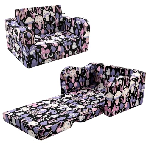 Image of MeMoreCool Toddler Couch Chair – Foldable Kids Sofa for Ages 1–3, Fold-Out Bed with Side Pocket, Comfy & Washable Detachable Cover | Cute Patterns | Lightweight Lounger for Playroom, Naptime, Gifting