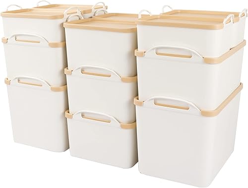 Vista 15 de ANMINY 8 contenedores de almacenamiento de plástico con tapas, cajas grandes de organización de almacenamiento blancas, cestas de almacenamiento