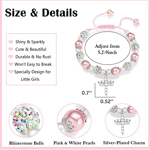UNGENT THEM Pink Pearl and Rhinestone Bracelet First Communion Gifts Baptism Gifts for Girls3