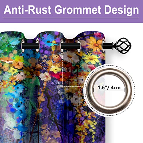 Aimego Floral Blackout Curtains Weeping Plant Colorful Flower Art Romantic Window Drapes Decor For Bedroom Living Room Grommet Top Room Darkening Curtains 2 Panel Set, 52"X63" #TOP3