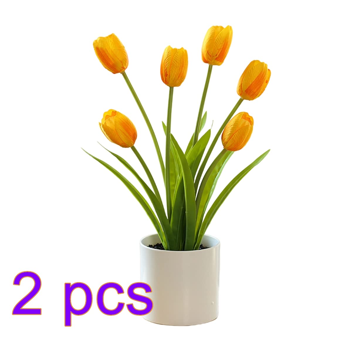 Tulipani Artificiali Arancioni - Set Di 7 Fiori Realistici Per Decorazione Casa - Foto 3