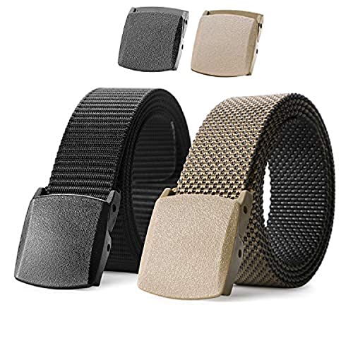 Image of JASGOOD 2 Pack Nylon Web Belt Outdoor Military Men's Metal Free Belt with TSA Plastic Buckle