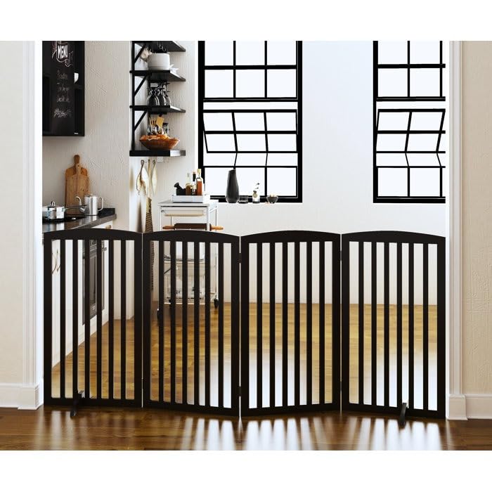 EMIWUD FURNITURE Wooden Freestanding Pet Room Divider for Kids' Safety | Pet Safety Barrier | Indoor Pet Puppy Safety Fence | Dogs Room Partition for Kids and Dogs (Large Size) (Black, 4 Panel)-image-20