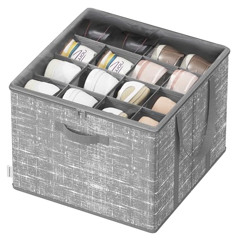 SONGMICS Organizador de Zapatos, para hasta 16 Pares, Caja para Guardar Zapatos, Asas, Tapa Transparente, para Armario Entrada Dormitorio, Gris Espadaña LSP601G01