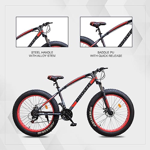 Image of Men Fat Bike 26 X 400 MULTISPEEC 21 Speed, Front Suspension,Double DISC Brake,Alloy Rim,HARTEX Tyres,SKD 85% Grey /RED, 18 x 10 inch