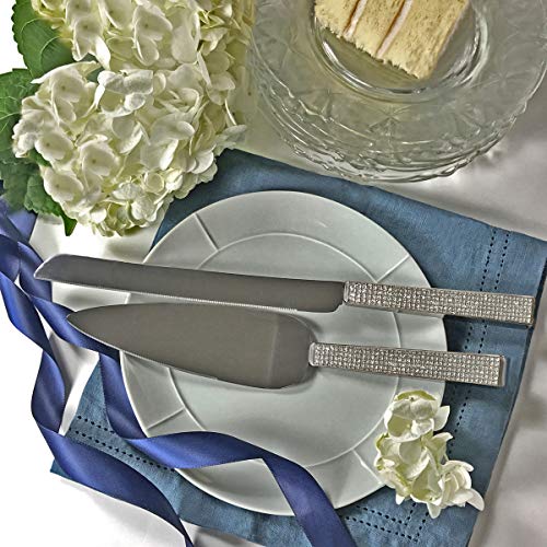 All Things Weddings, Wedding Ceremony, Glitter Galore Wedding Cake and Knife Server Set, Cake Cutter with Knife, Silver and Glitter
