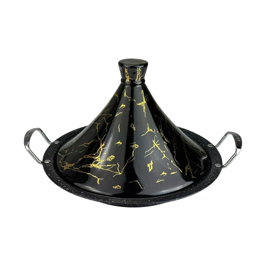 Tajine Royal Swiss - Acciaio inox antiaderente, coperchio in porcellana, per tutti i piani cottura, a induzione, a gas, elettrica, cucina sana (nero, 34 cm)
