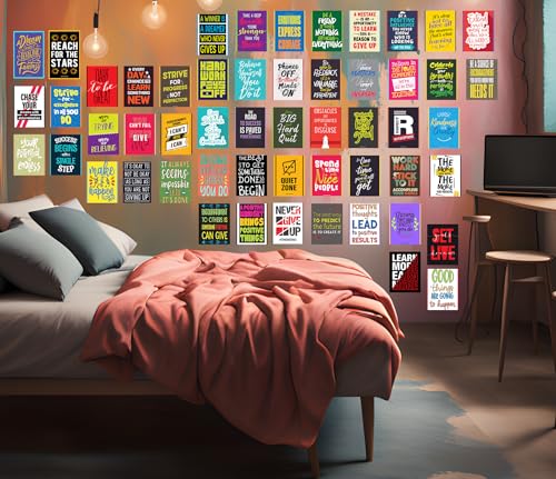 Image of Motivational Poster Wall Posters 54-6x4 Inch Aesthetic Postcards - Student Exam Inspirational Motivational Quotes Posters Wall Stickers For Study Room - Office Wall Stickers