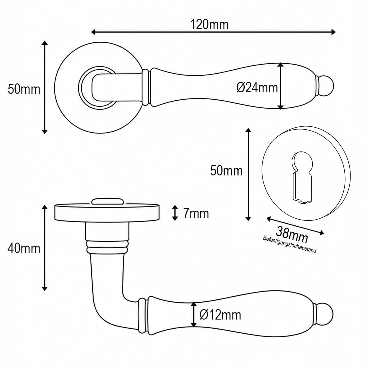 MS Beschläge Rosettengarnitur Messing Antik Braun massiv – Türdrücker Türklinke Türgriff für Zimmertüren - Landhaus Vintage Türbeschlag für Türstärke 36–44 mm - Drückergarnitur (Buntbart)