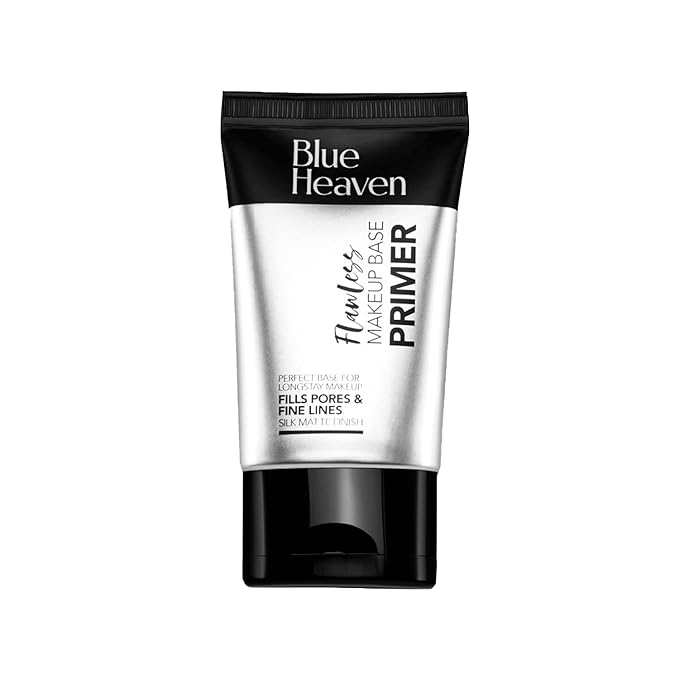 "Blue Heaven Flawless Makeup Base Primer | Smooth & Long-Lasting Base | Pores & Fine Lines Minimizer Primer for Face makeup | Silk Matte Finish | Non-Greasy and Oil-Free | Silicon Gel-Based Infused with Aloe Extracts | 30gm
