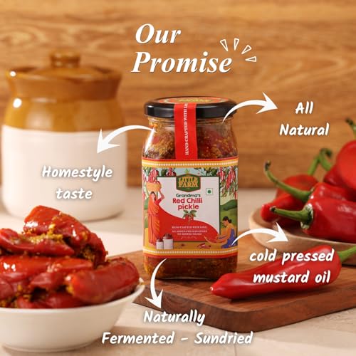 Image of THE LITTLE FARM CO Stuffed Red Chilli Pickle 400g | Homemade Bharwa Lal Mirch Ka Achar With Spicy Flavour Made With Less Mustard Oil | No Added Preservatives & No Garlic | Mirchi Achar