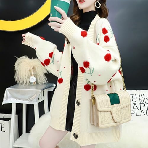 FindThy Women’s Fuzzy Cherry Knitted Cardigan Long Sleeve Button Up Kawaii Cardigans Tops4