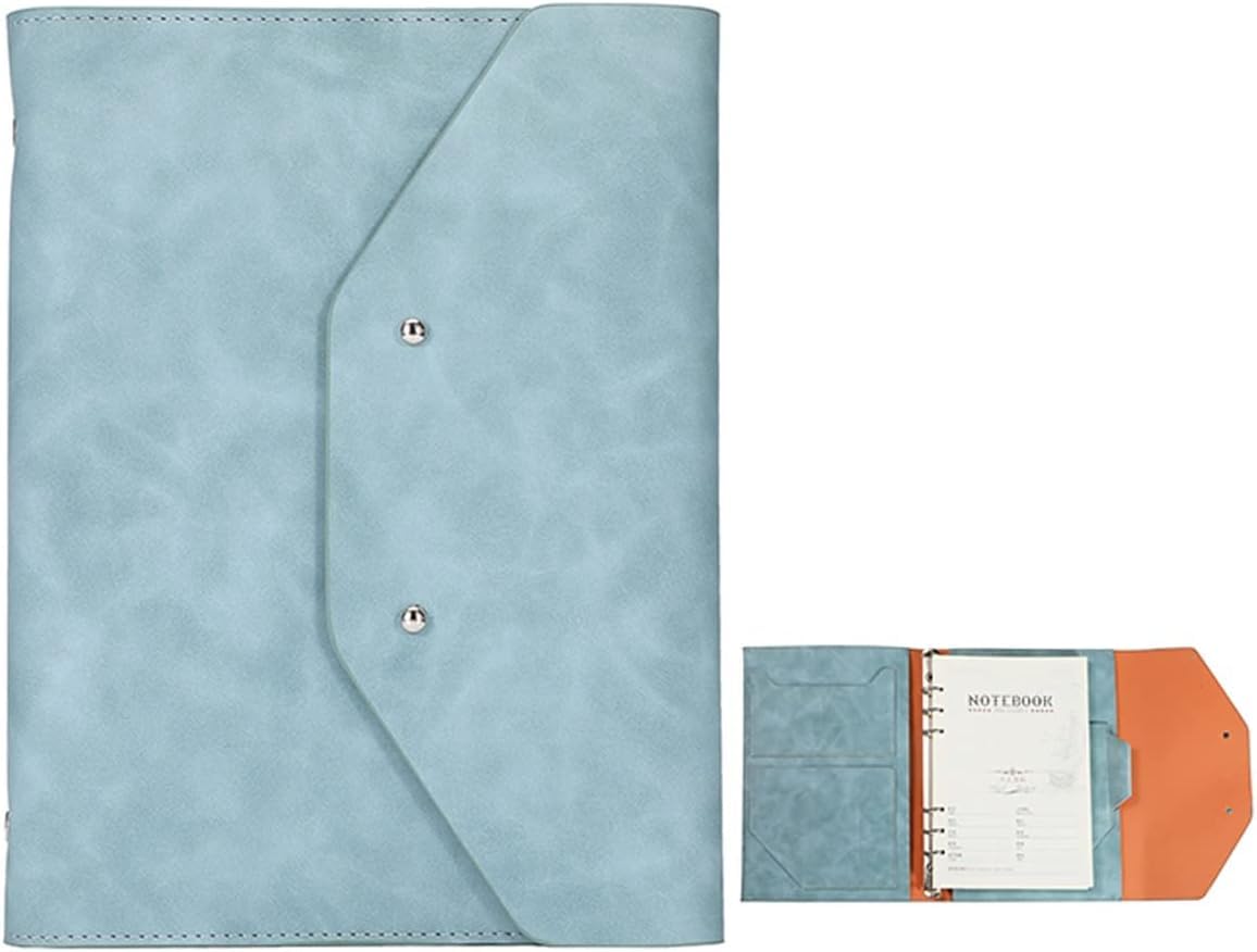 VHJdtE Folder, A5 6 Ring Binder Business Folder for Interview Conference and Presentation Notebook Pocket Organizer(Blue Blue)