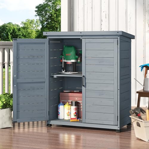 Aecojoy OUTDOOR STORAGE CABINET Garden Potting Bench Table With Metal Tabletop And Adjustable Shelves cover