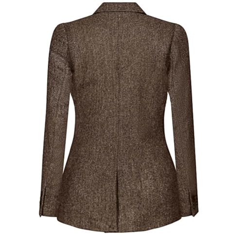 Women's Vintage Herringbone Blazer Jacket Notch Lapel Retro Single Breasted Flap Pocket Casual Party Classic2