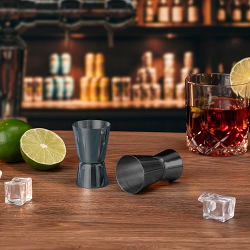 Image of Briout Double Cocktail Jigger Set - 2 Pcs Japanese Premium 304 Food Grade Stainless Steel, 1 OZ 1 /2 OZ, Flat Edge Black