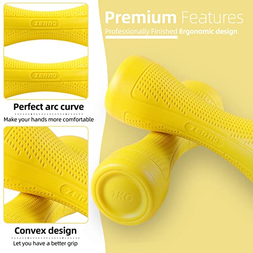 ZERRO Kurzhantel 2er Set mit Hantelständer 1 kg, 1,5 kg, 2 kg Fitness Hanteln für Frauen Damen zu Hause, Farbe:Hantelset 2 x 1KG