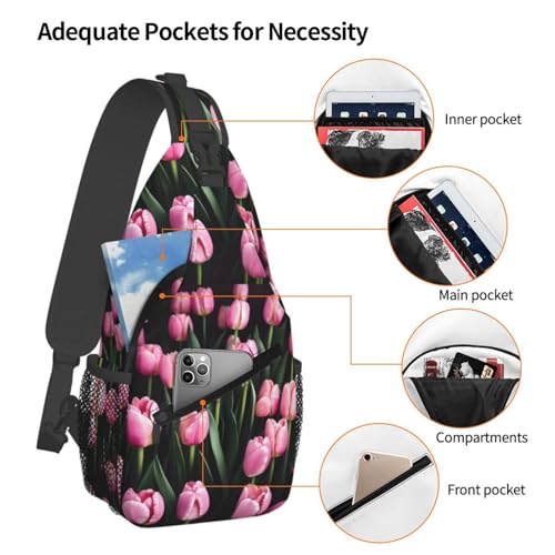 Bolso cruzado rosa con estampado de tulipanes para senderismo miniatura 4