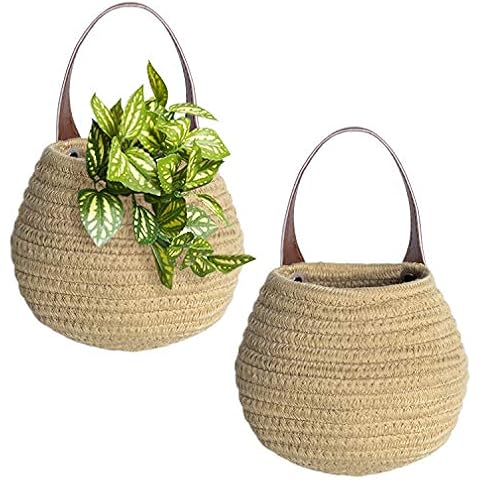 Jute Woven Hanging Storage Baskets, 2pack Wall Hanging Basket Organizer for Plants, Key, Sunglasses, Wallet on Door, Small Woven Baskets for Storage, Rope Woven Baskets for Baby Nursery Kids Gift Cover
