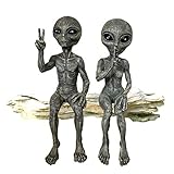 Outer Space Alien Grays Peace Dude & Quite Babe UFO Extraterrestrial 10' H Shelf Sitters Martians Garden Statue Figurine Set