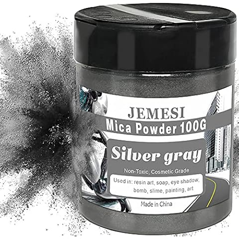 Epoxy Resin Paint, Soap Paint, 100 g Silver Grey Metallic Mica Powder Glitter Soap Paint Pigment Powder for Epoxy Resin, Soap Making, Bath Bomb, Eyeshadow, Lip Gloss Colour, Slime Cover