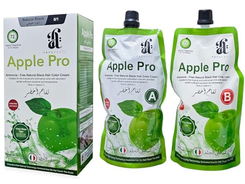 Apple Pro Hair Color Cream Advanced Formula 100% Grey Coverage Cream Natural Black 500ml