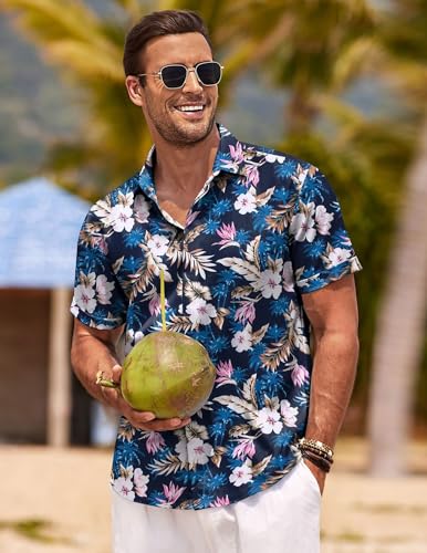 Image of COOFANDY Men's Linen Shirts Short Sleeve Casual Shirts Button Down Shirt for Men Beach Summer Wedding Shirt