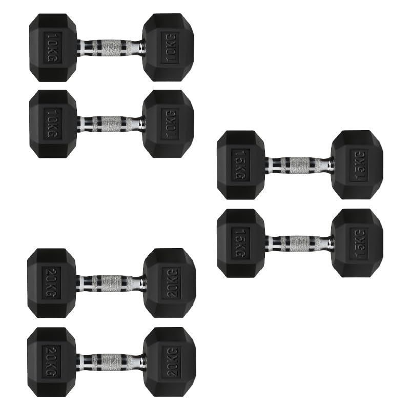 Hex Dumbbells Set with Rack or Without Rack, Weights Dumbbells Set for Home Gym, Premium Hexagon Strength Training Gym Equipment for Men & Women (Weights Only, 10+15+20 Kg Pair Set)
