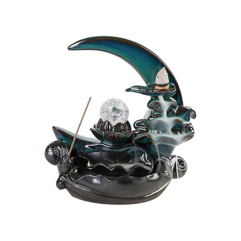 Incense Holder, Moon Backflow Incense Burner, Ceramic Cone Holder, Waterfall Fountain