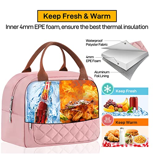 HOMESPON Insulated Lunch Bag for Women Men Work Adult Cool Bag Lunch Box Container Ladies Lunch Tote (Pink) - Image 2
