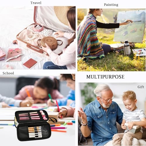 Image of Fustylead Fresh Summer Lemons Leaves Floral Large Pencil Pen Case Stationery Bag, 3 Compartments School College Office Desk Organizer Storage Pouch Marker for Teen Boys Girls Students